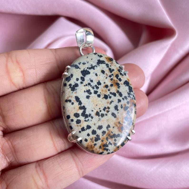 Dalmatian Jasper Pendant With Silver Chain Necklace 925 Sterling Silver Pendant