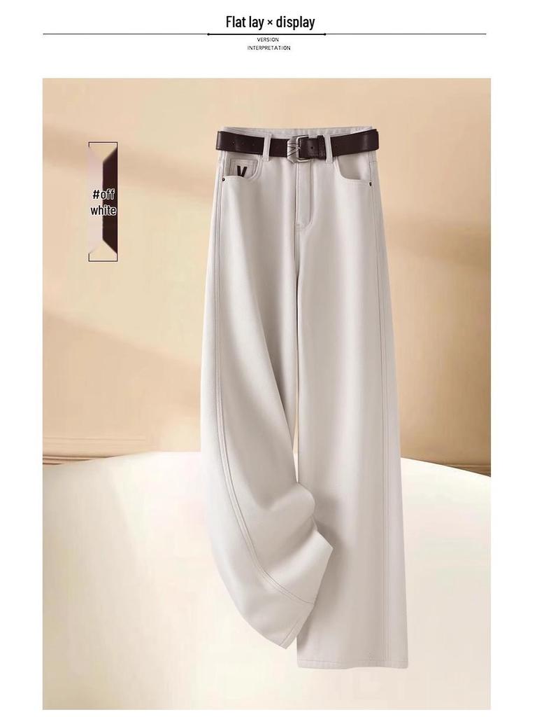 2025 Retro Yellow Plus Velvet Wide-Leg Women's Jeans: Spring & Autumn Collection