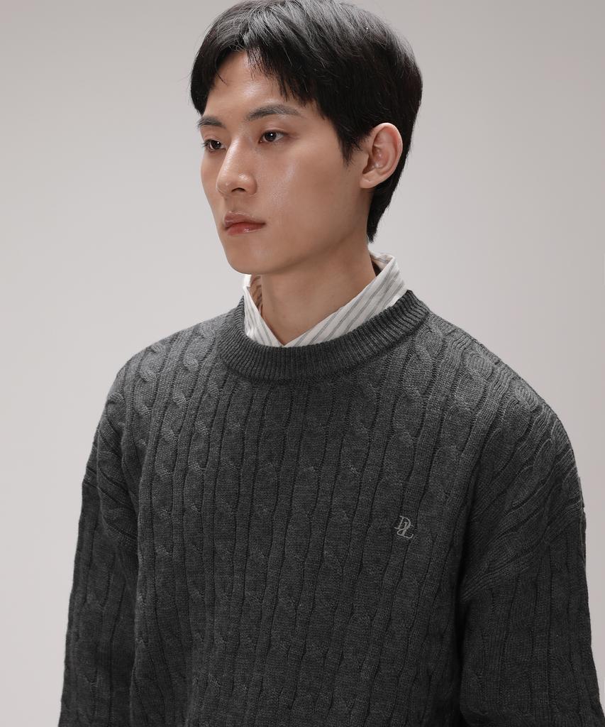 Dibellobeu Soft Round Overfit Cable Knit_Charcoal