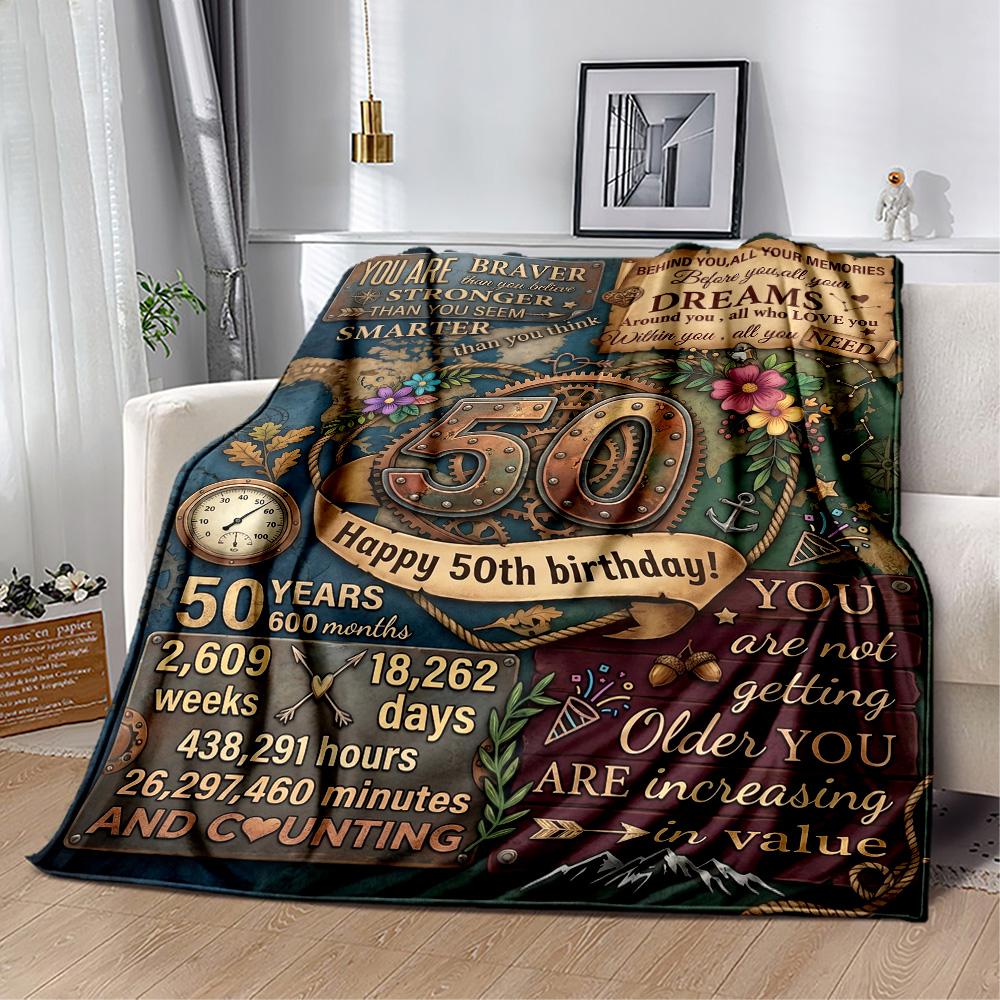 50th Birthday Celebration Flannel Blanket-Soft and Suitable for Sofas,Beds,Offices,Travel,All Seasons,Great Gift for Holidays and Birthdays.