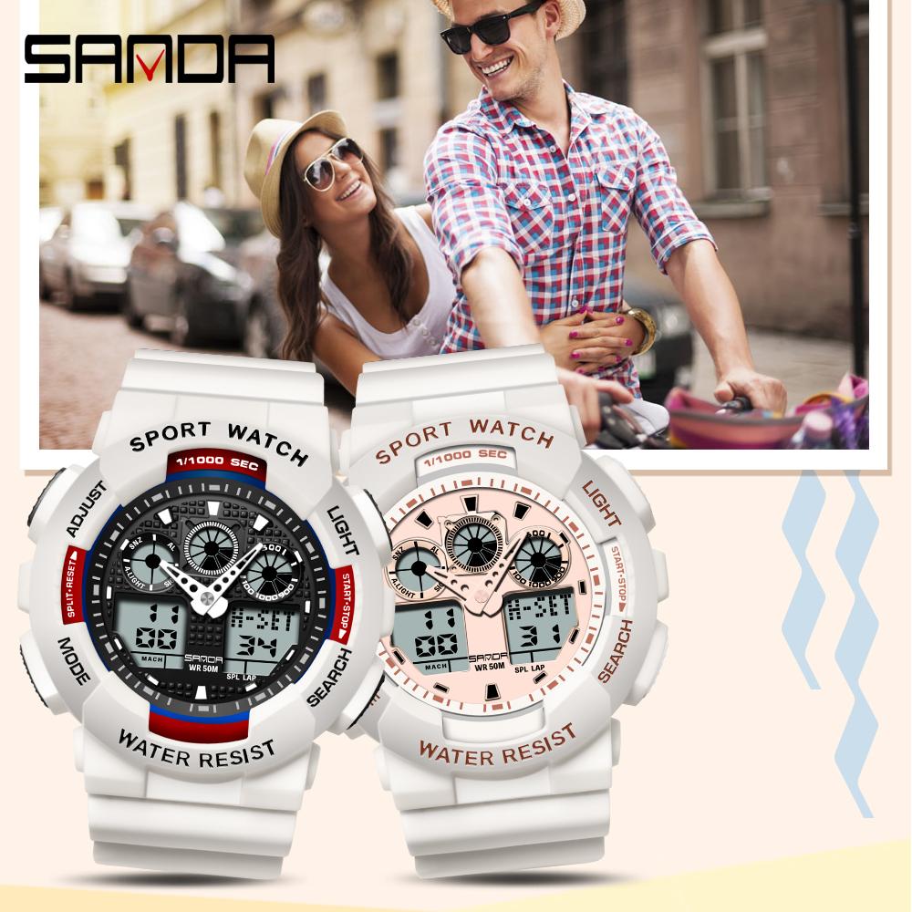 New Sanda Top Brand Men Outdoor Sports Electronic Lady Military Watches Ms Waterproof Alarm Dual Display Wristwatch Relogio