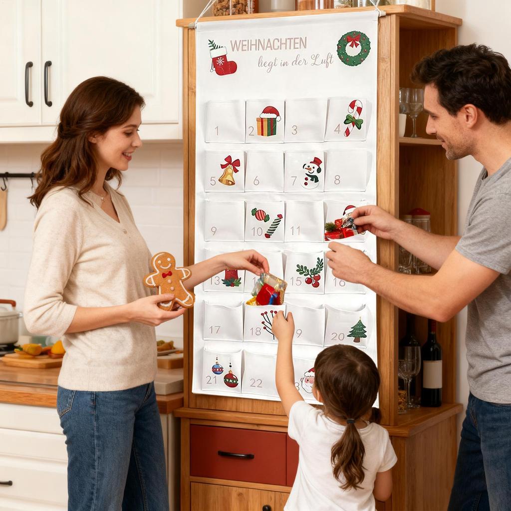 Fabric Countdown Calendar Reusable Holiday Home Wall Decoration 24 Days Countdown Calendar Storage Bag For Chocolate Candy