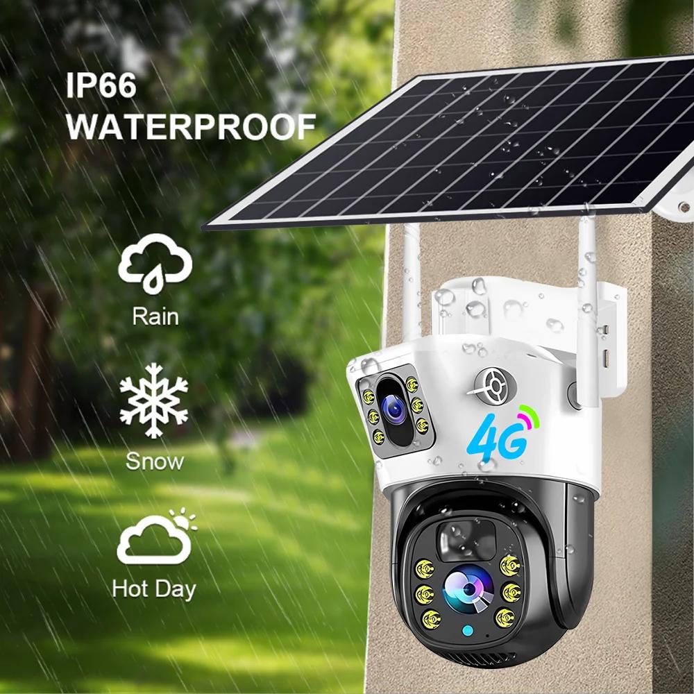 LS VISION 4G SIM Card Solar Camera WiFi 360 IP Camera 8MP 4K CCTV Battery Cameras Outdoor Dual Lens Smart Home Security Surveillance Solar