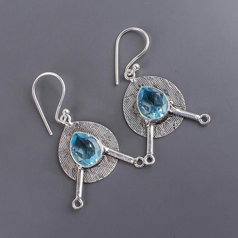 Cercei cu Topaz Albastru Cer Bijuterii cu Pietre Prețioase, Cercei din Argint Sterling 925 Masiv, Bijuterii Handmade Cercei cu Piatra Natală, Cadou Pentru Mamă