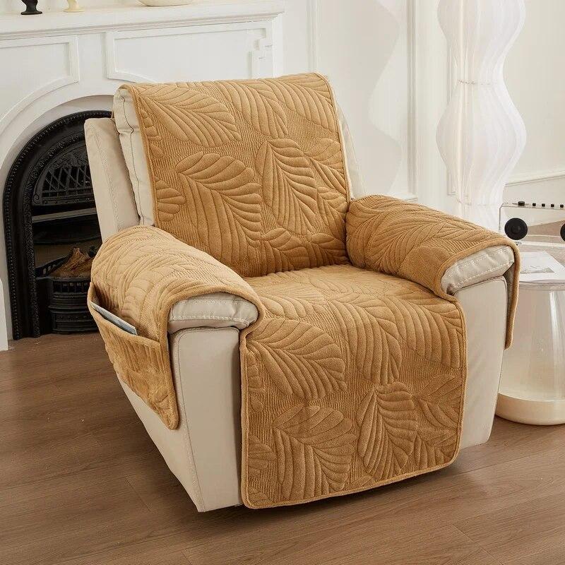 Coperture per Poltrona Reclinabile Jacquard con Foglie per Soggiorno Tinta Unita Tappetino per Divano per Animali Domestici e Bambini Protezione Antiscivolo Fodere per Divano Poltrona
