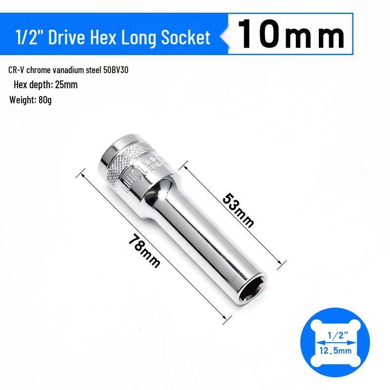 Dafei Hexagonal Extended Socket Head Set 8-32mm, 1/2" Ratchet Wrench Socket, Hollow Type.