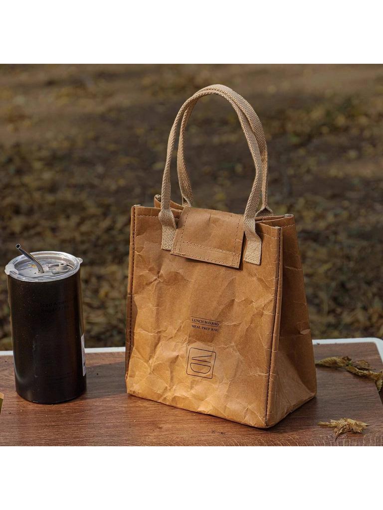 Heavy-Duty Waterproof Kraft Paper Lunch Box Bag Kid-Friendly Picnic Tote Handheld Carry Bag Student & Office Worker Lunch Bag