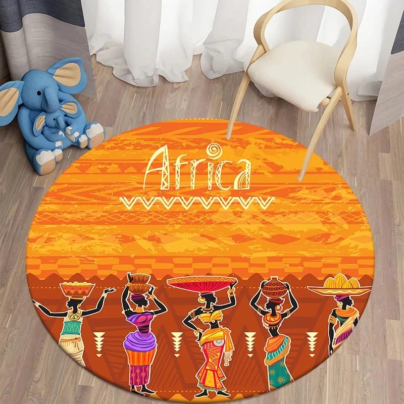 African Women Print Round Carpet Non Slip Area Rug for Living Room Bedroom Balcony Kitchen Decor Traditional Floor Mat Yoga Mats