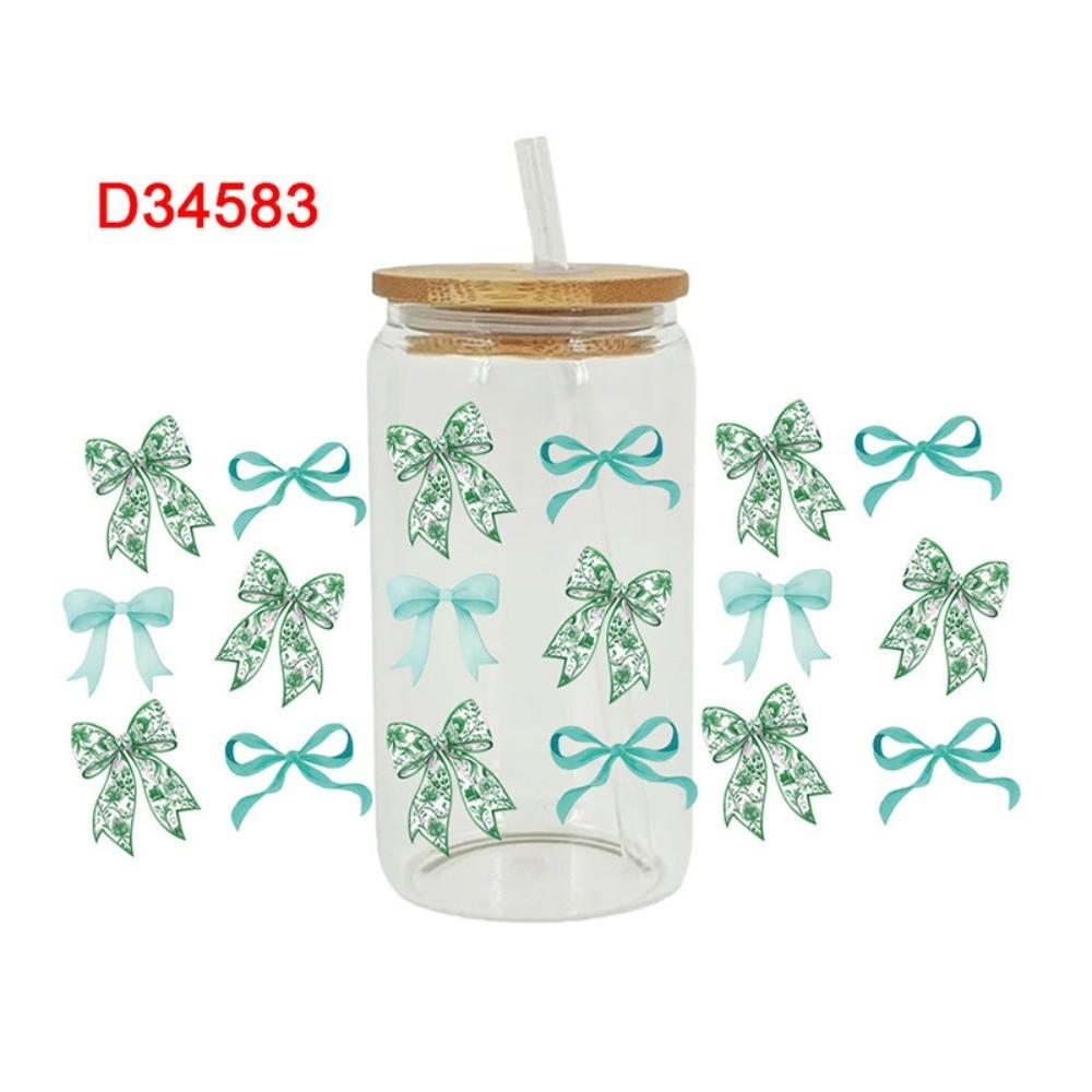 

New Waterproof UV DTF Transfer Sticker Clear Smooth Pink Bow Decals DIY Wrap Stickers For 16Oz Glass Cup