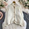 Autumn Winter Women Casual Turtleneck Single Breasted Furry Mohair Knitted Sweater Cardigans Tops Jacket Coat