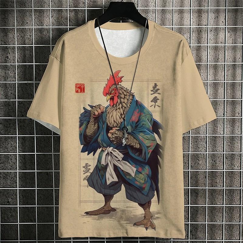 Samurai Animal Men s T-shirt Summer Fashion Short Sleeve 3D Printing, Flower Cartoon Men s Clothing Anime T-shirt Men s Top T-shirt S