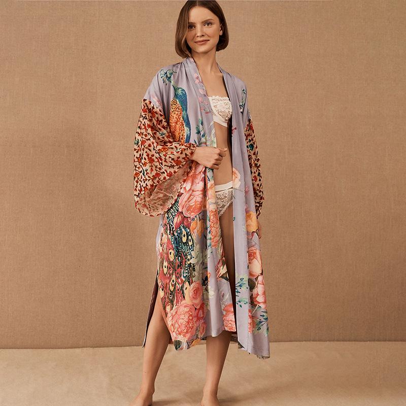 Peacock Print Sunscreen Cardigan for Beach Vacation - Women's Loose Bikini Cover-Up Jacket