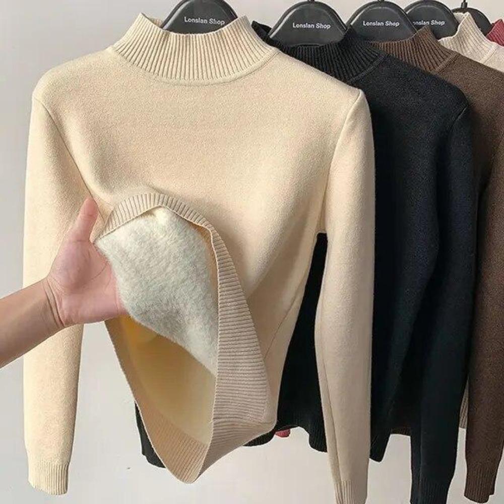 Thicken Velvet Turtleneck Sweater Women Korean Fashion Lined Warm Sueter Knitted Pullover Slim Top Winter Jersey Knitwear Jumper