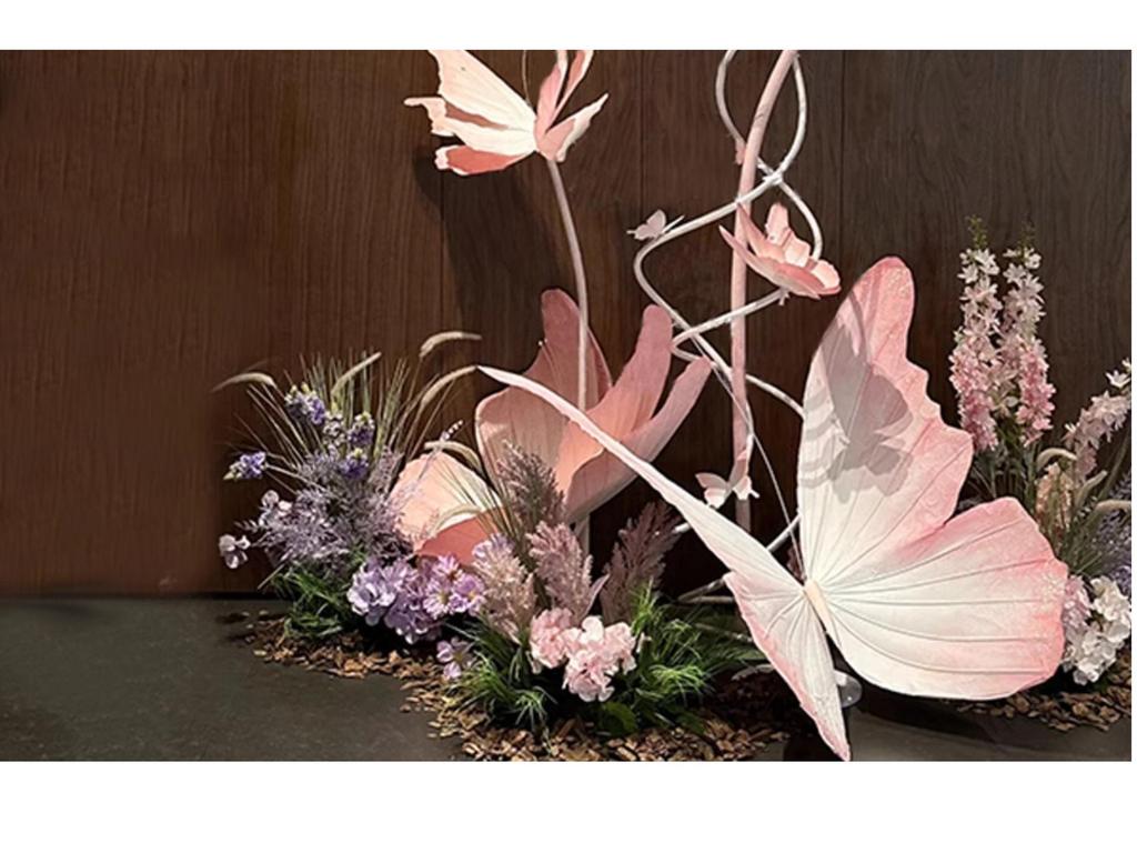 Large Pink Butterfly Art Set for Visual Merchandising, Window Decoration, Floral Display, and Hotel Landscaping