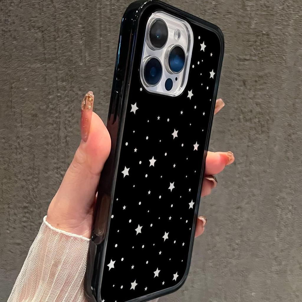 Hollow Star Black Edge Phone Case for iPhone 15 Pro Max/14 Pro