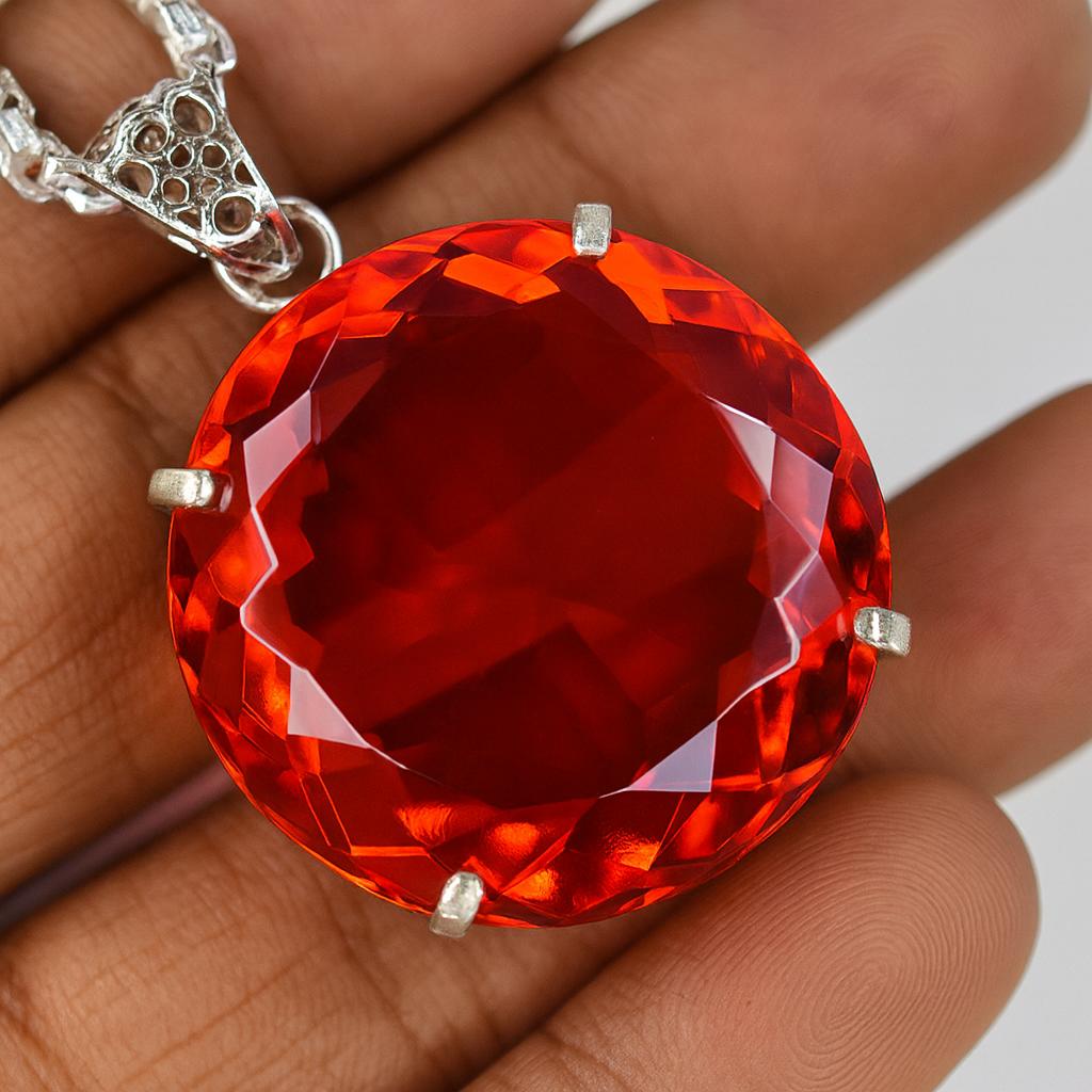140 Ct Natural Red Topaz 925 CERTIFIED Sterling Silver Beautiful Round Pendant AI-55-NS
