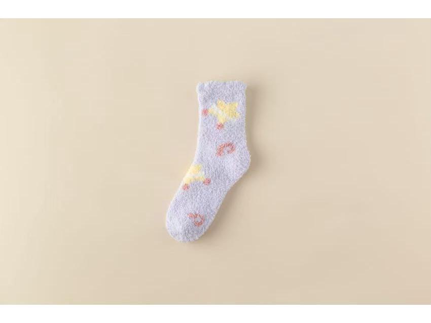 2025 Autumn/Winter Thick Coral Fleece Cartoon Mid-Calf Sleep Socks - Warm, Breathable, and Sweat-Absorbent Home Floor Socks.