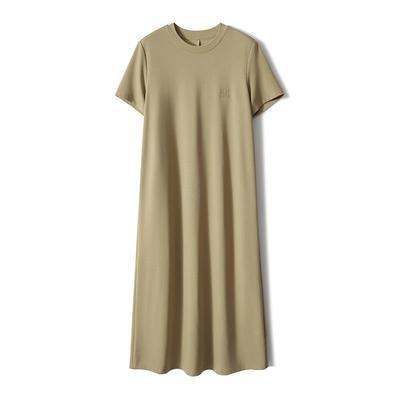 Kleid mit weichem und einfachem Rundhalsausschnitt, kurzärmeliges T-Shirt, Rock