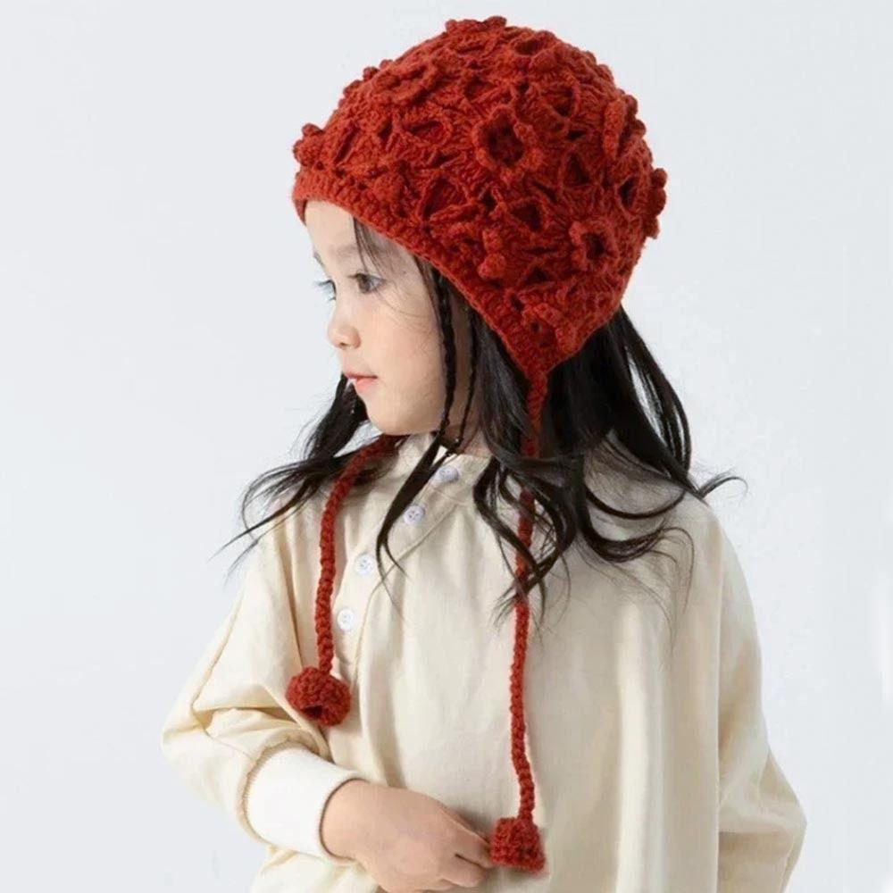 Handmade Kids Knitted Hat Crochet Princess Cap Breathable Beret Cap  for Child Girls