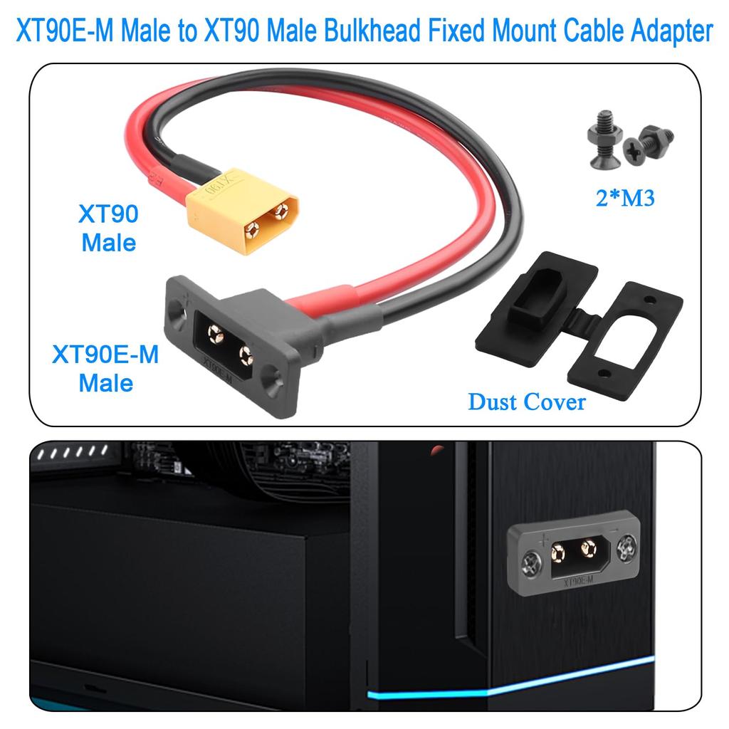 XT90E-M Male to XT90 Male Cable 30cm 10AWG Gold Plated with Bulkhead Mount, Dust Cap – RC Adapter for Lipo Batterie