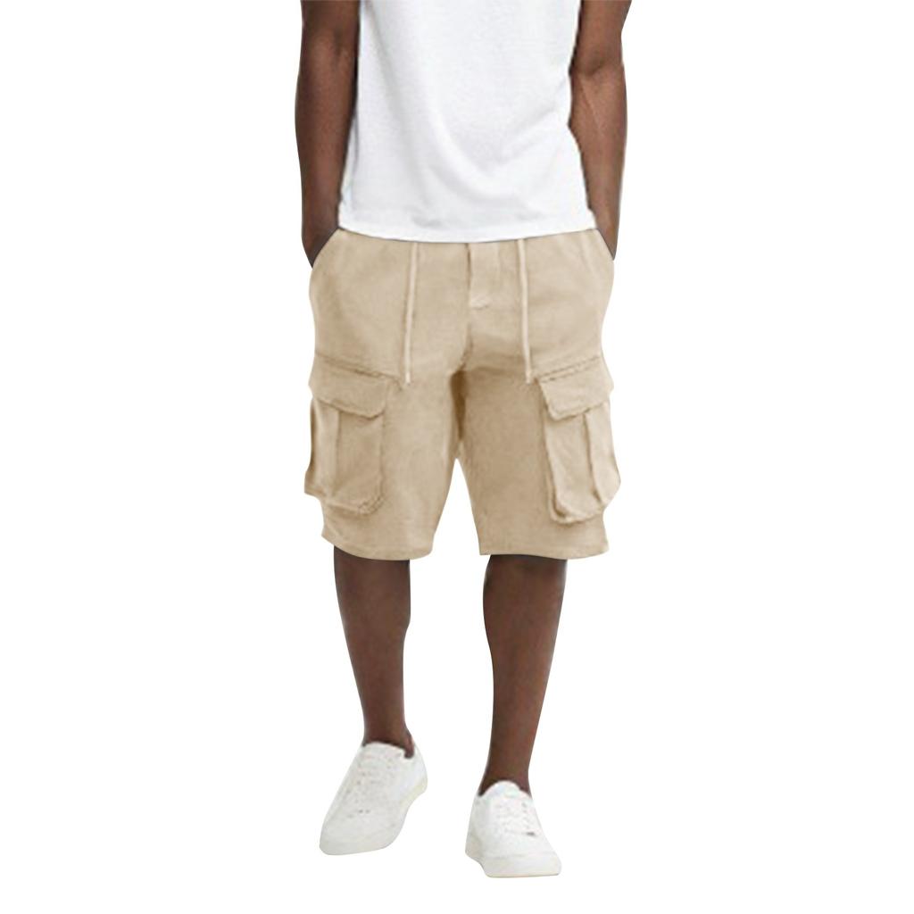 Pánské letní jednobarevné ležérní sportovní prodyšné šortky s více kapsami a rychleschnoucí