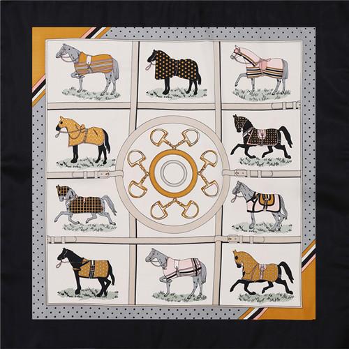 [POBING] 100% Silk Square Scarf Women  Brand Foulard NeckerChief High Quality Silk Horse Scarves Shawl Hijab Office Bandana