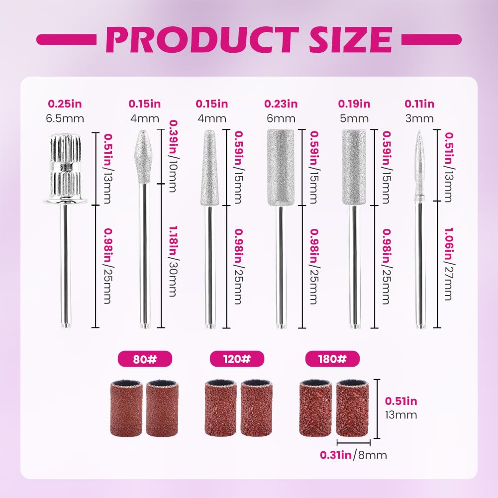 Nail Drill Bits Set of 2, Professional Nail Art Tools Set, Mini Sanding Bands for Manicure Salon, Drill Bits, Sanding Bands for Salons (COLOR:12 Pcs)