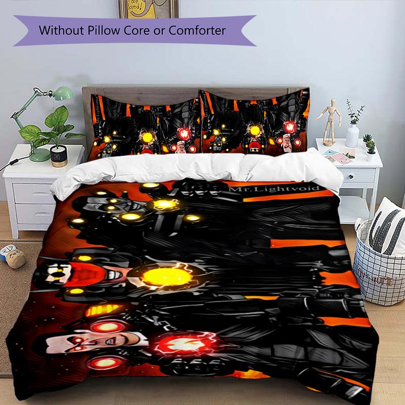 Skibidi Toilet 3pcs Bedding Set Duvet Cover Closure Includes 1 Duvet Cover & 2 Pillowcases for All Seasons Bedroom Home Dorm Decor