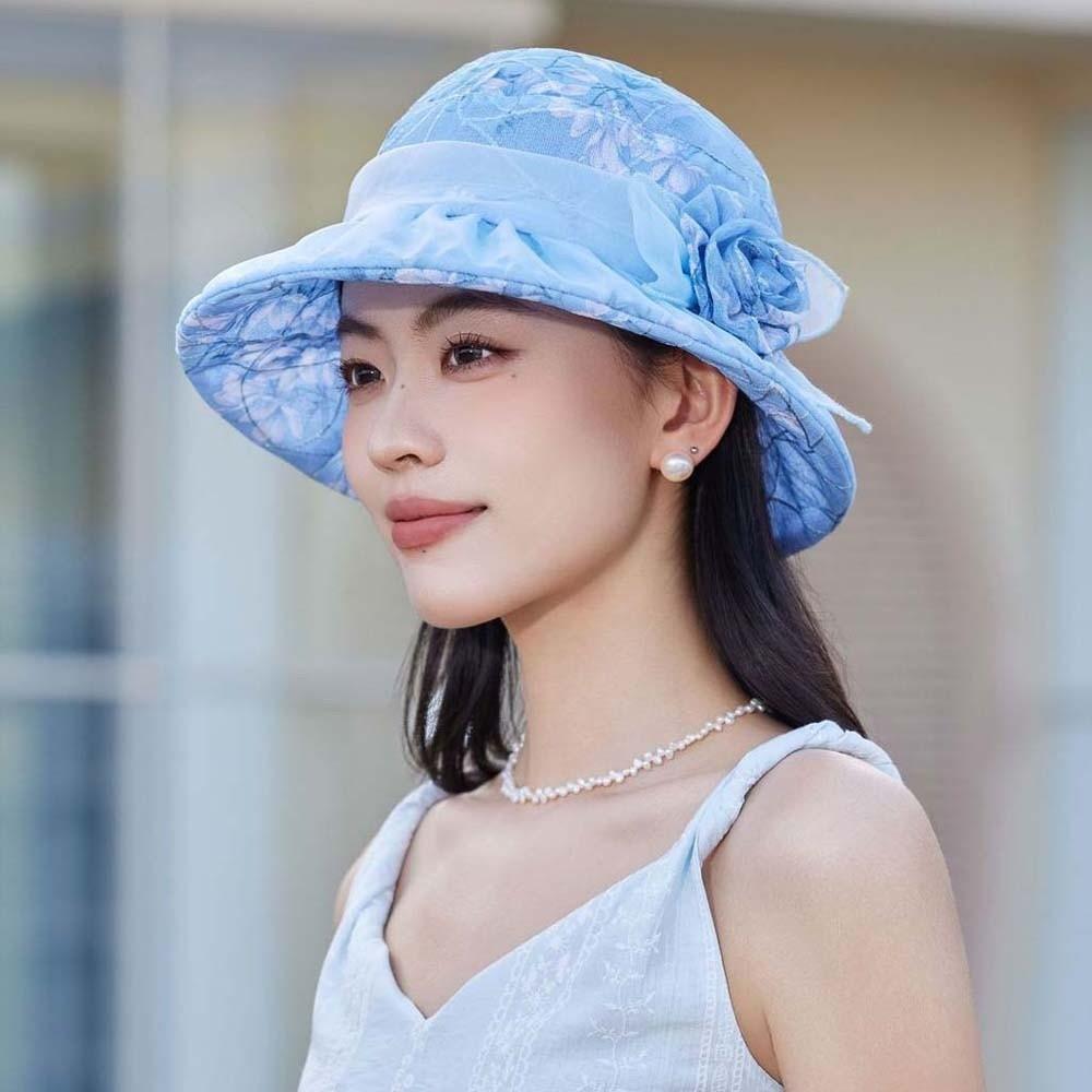 Portable Thin Bow Sunshade Cap Folding Sunscreen Basin Hat Panama Hat Floral Fisherman Hat  Outdoor