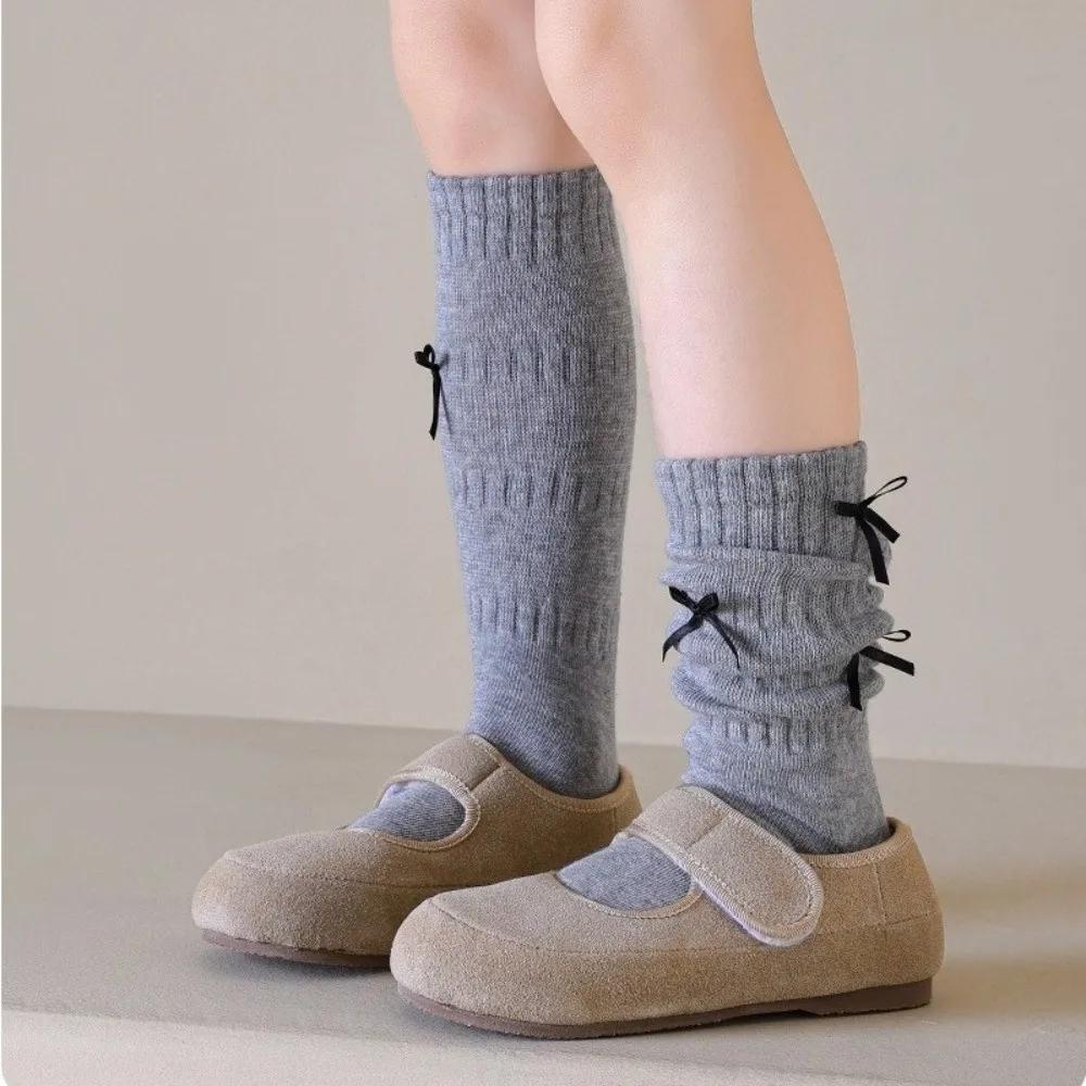 Warm Solid Color Long Girls Socks Korean Style Breathable Long Sock Sweet Bow Grils Stocking 1-5 Year