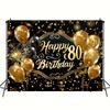 1 Pancarta Decorada Feliz Cumpleaños - Tema Aniversario 80 Negro Dorado adecuada para todas las ocasiones/celebraciones festivas/adultos