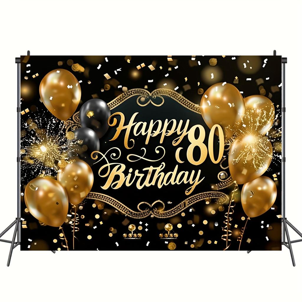 1 Pancarta Decorada Feliz Cumpleaños - Tema Aniversario 80 Negro Dorado adecuada para todas las ocasiones/celebraciones festivas/adultos