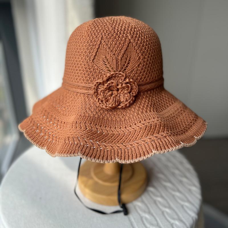 Summer outdoor breathable sunscreen bucket hat women's big eaves show face small elegant versatile sun hat