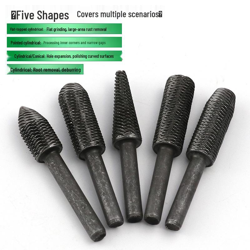 Rotary Steel File Set: 5-Piece Irregular Shape Grinding Heads for Soft Metals, Polishing, and Hole Enlargement