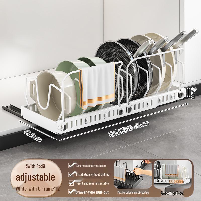 Adjustable Pull-Out Kitchen Organizer: Dish Rack, Pot & Pan Storage, Under-Cabinet & Countertop Holder