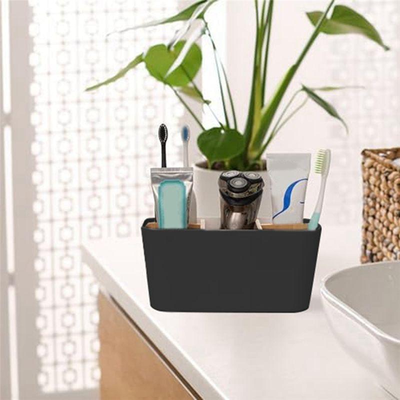 AEE4-Toothbrush Holders For Bathrooms, 5 Slots Toothpaste Organizer With Bamboo Divider Bathroom Accessories Storage