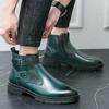 British Style Round Toe Leather Boots Men's Fashion Casual High Top Boots Buckle Slip-on Thick-soled Boots
