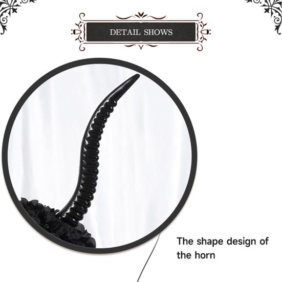 Halloween Gotisk Svart Antilopehorn Pannebånd Mørke Djevel Sauhorn Heksekostyme Tilbehør med Nett for Halloween Cosplay Renessanse Fotoshoot