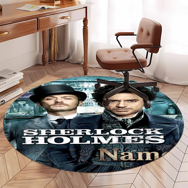 Custom Name Sherlock Holmes Printed Round Rug Carpet Chair Rug Area Rug Entryway Doormats,for Office Chair Living Room Bedroom Kitchen Room.