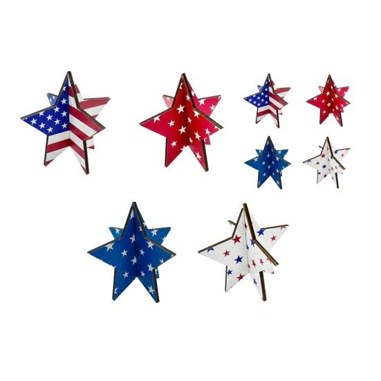 Enfeites de Estrelas de Madeira 3D Design Patriótico Estrelas e Listras Americanas Montagem Sem Ferramentas Enfeite para Decoração de Casa Escritório 4 de Julho