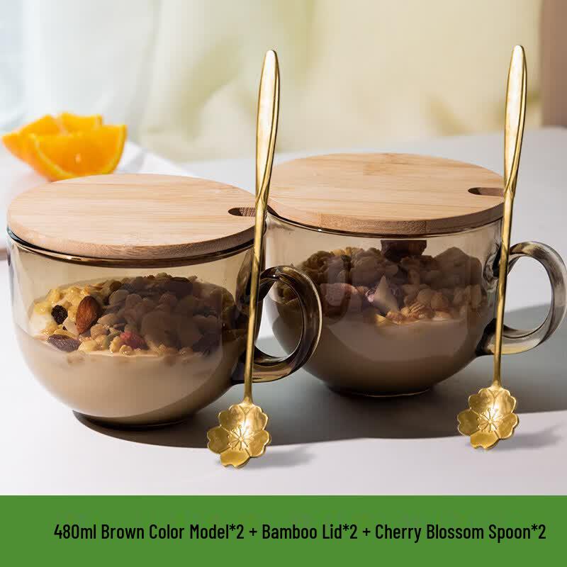 Heat-Resistant Glass Breakfast Mug with Lid & Spoon