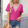 Women's Blouse Spring Summer Solid Color V-neck Folded Sleeves Ladies Top