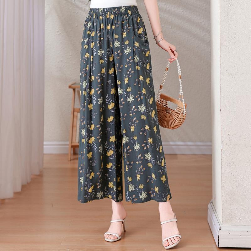 Summer Wide Leg Pants Woman Clothes Elastic Waist Elegant Casual Summer Pants