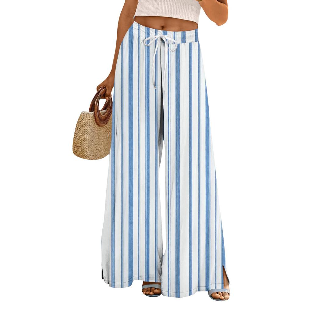 Damen Bedruckte Weitbeinige Hosen mit Taschen Hohe Taille Kordelzug Lockere Freizeit-Hosen