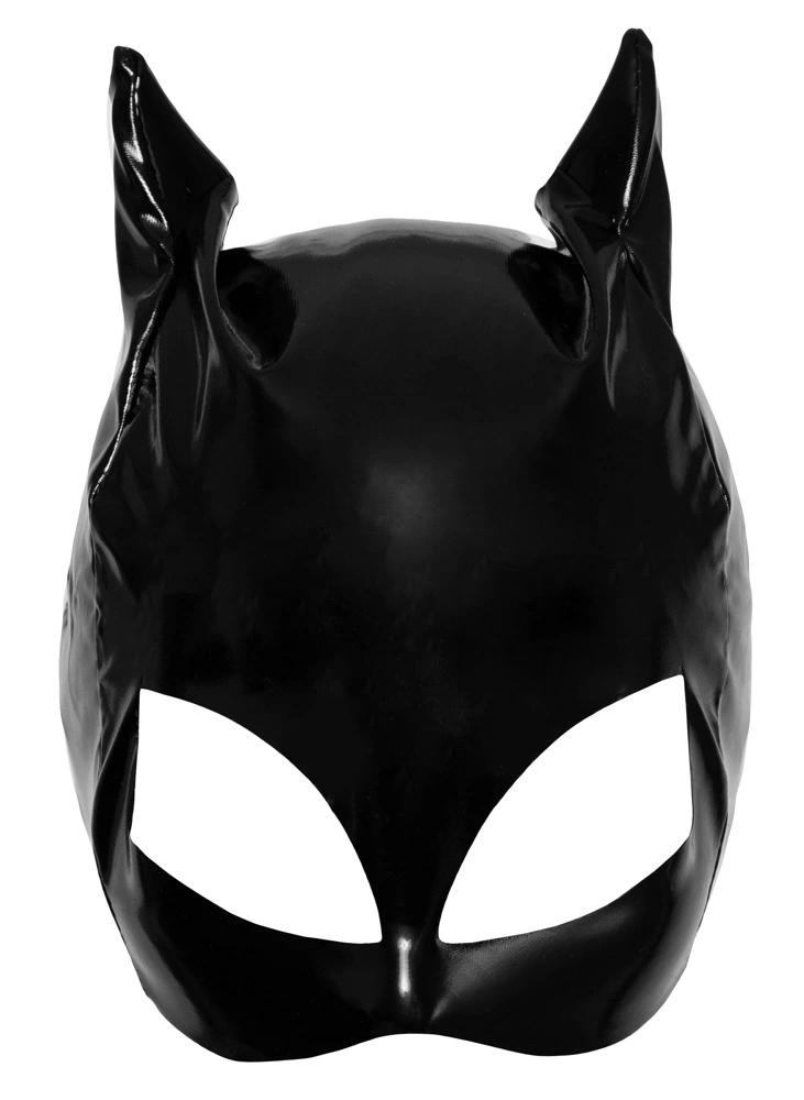 Schwarz Level - Vinylmaske mit Katzenohren Schwarz SL