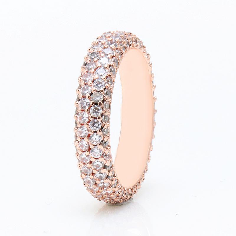 Rose Gold Plated Double Row Pavé Inlaid Ring - Elegant Full Diamond Ring for Qixi Festival 52
