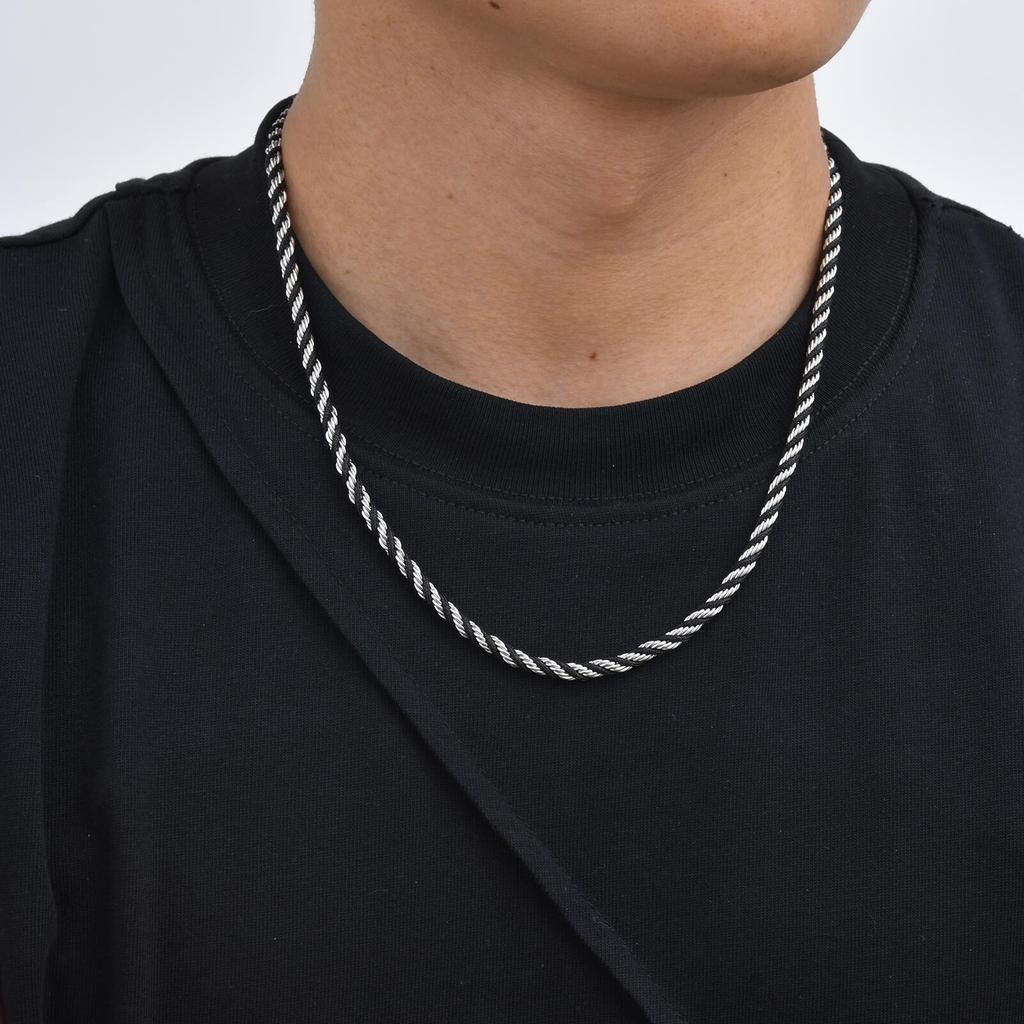 Black Silver Color Twisted Chain Neckace for Men,50-55cm Stainless Steel Chain Links Collars,New Trendy Accessories