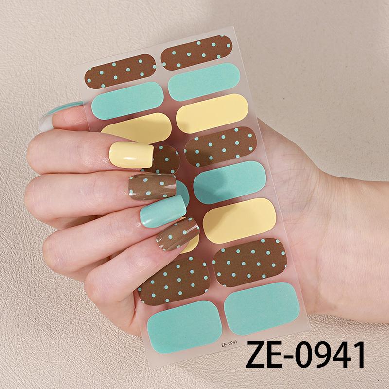 16Tips Full Cover Nail Sticker Colorful Polka Dot Nail Polish Strips Long-Lasting Self Adhesive Nail Art DIY Manicure Decoration