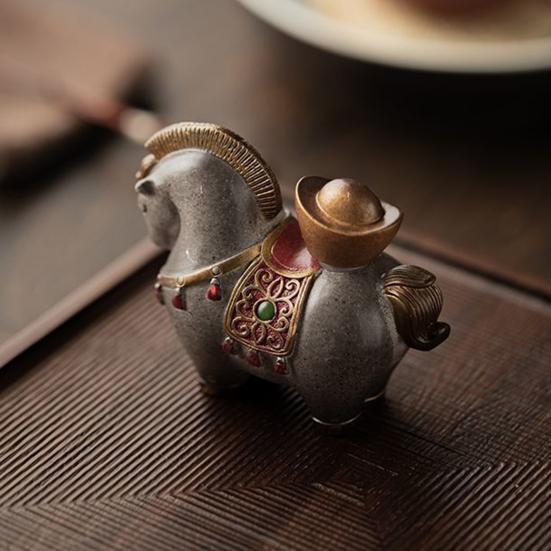 Money Horse Tea Pet with Thermal Color Change Resin Tea Table Ornament with Wealth Blessing Traditional Chinese Desk Decor