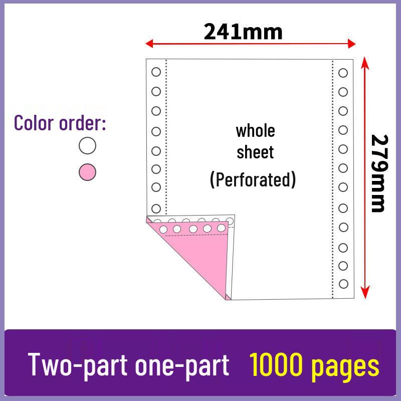 Three-part, two-fold pin-feed paper; two-part, three-fold accounting voucher paper; three-part, four-part printer form.